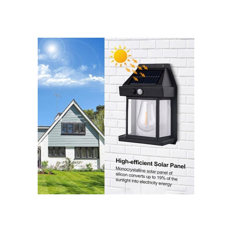 Solar Tungsten Wall Light, Outdoor Solar Induction Tungsten Wire Warm Light Wall Lamp, IP65 Waterproof Solar Security Light,