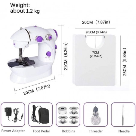 Toruiwa. Mini Machine à Coudre avec Table d'Extension pour Débutant, lectrique Portable Broder Coudre Surjeteuse, 2 Réglage de