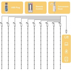 Anivia (2 Pièces) Rideau Lumineux Led 3x3m 300 LEDs USB Guirlande Lumineuse Rideau avec 8 Modèles Lumineux pour Décoration de