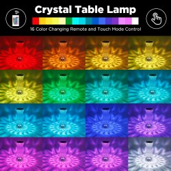 YUNYODA Lampe de Table Led en Cristal, Lampe de Chevet Moderne Sans Fil Tactile Dimmable Avec Télécommande 16 Couleurs et 4