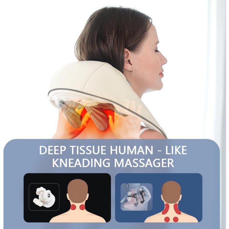 Masseur de cou avec chaleur, masseur portable pour le cou et les épaules, machine de massage CKneading pour soulager la douleur