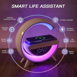 Mini Wireless Charger Speaker, Wireless Charger Atmosphere Lamp, Alarm Clock with Wireless Charger, Bedside Lamps, Ambient