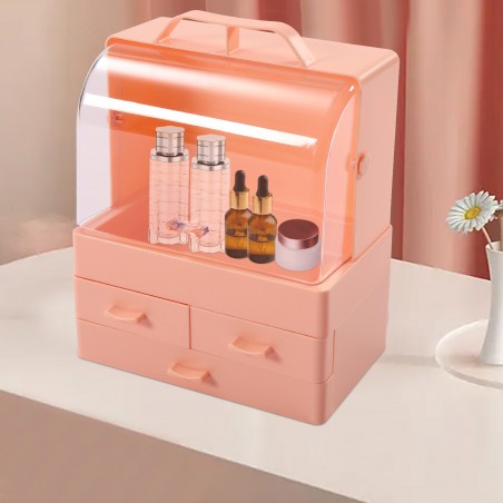 Boîte de rangement de cosmétiques rose de grande capacité, étanche à l'eau et à la poussière, salle de bains, bureau, beauté,