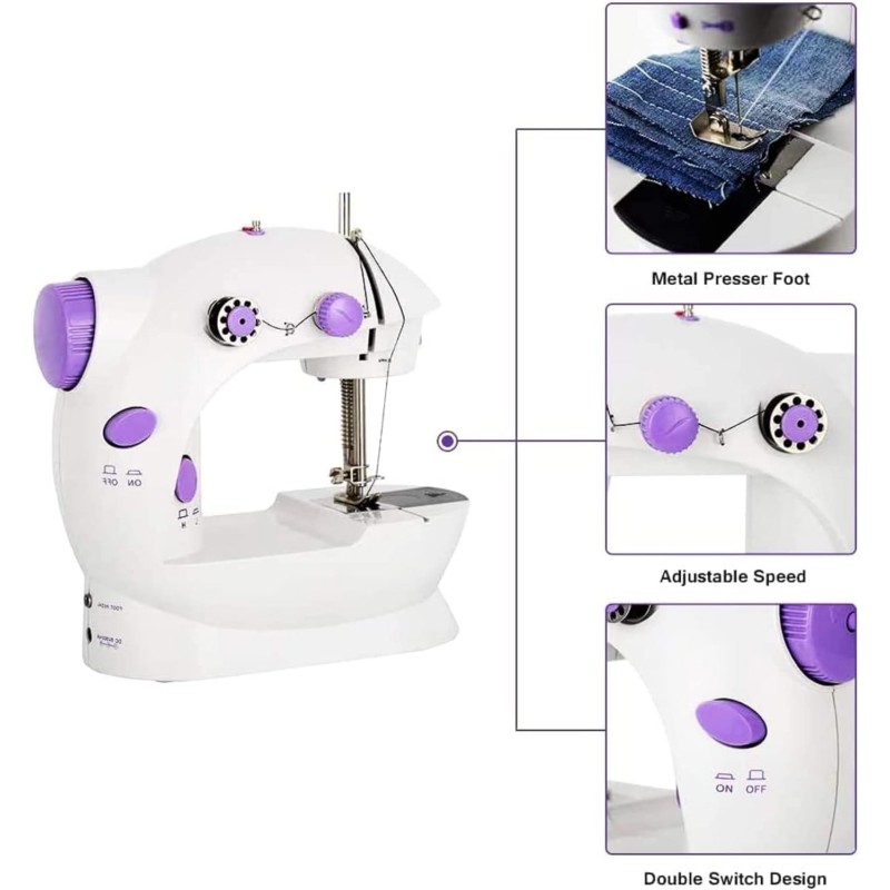 Mini machine à coudre portative électrique réglable à 2 vitesses avec pédale pour enfants débutants Machine à broder violette