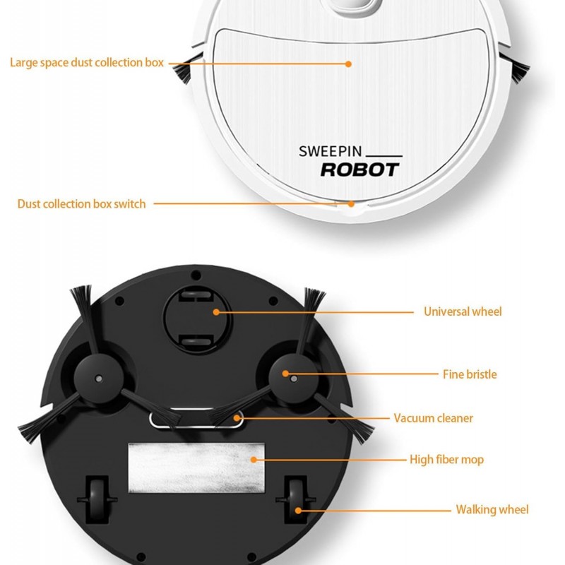 Qeepucak Robot aspirateur sans fil rechargeable avec chargement USB | Nettoyeur de sols durs pour chambre à coucher, salle à