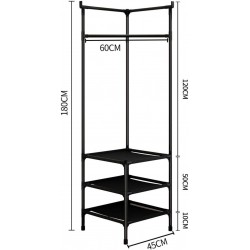 Étagère à chaussures Porte-manteau d'angle sur pied Chambre à coucher Armoire à vêtements Cintre Portable Porte-vêtements Facile