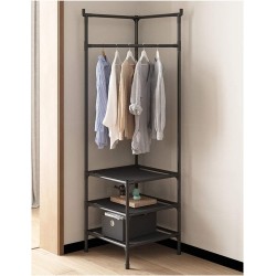 Étagère à chaussures Porte-manteau d'angle sur pied Chambre à coucher Armoire à vêtements Cintre Portable Porte-vêtements Facile