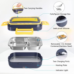 Lunch Box Chauffante, Livego 60W 2 en 1 BoîTe à Lunch éLectrique Portable, Sac de Transport Isolé 220 V 12 V/24V, Fourchette et