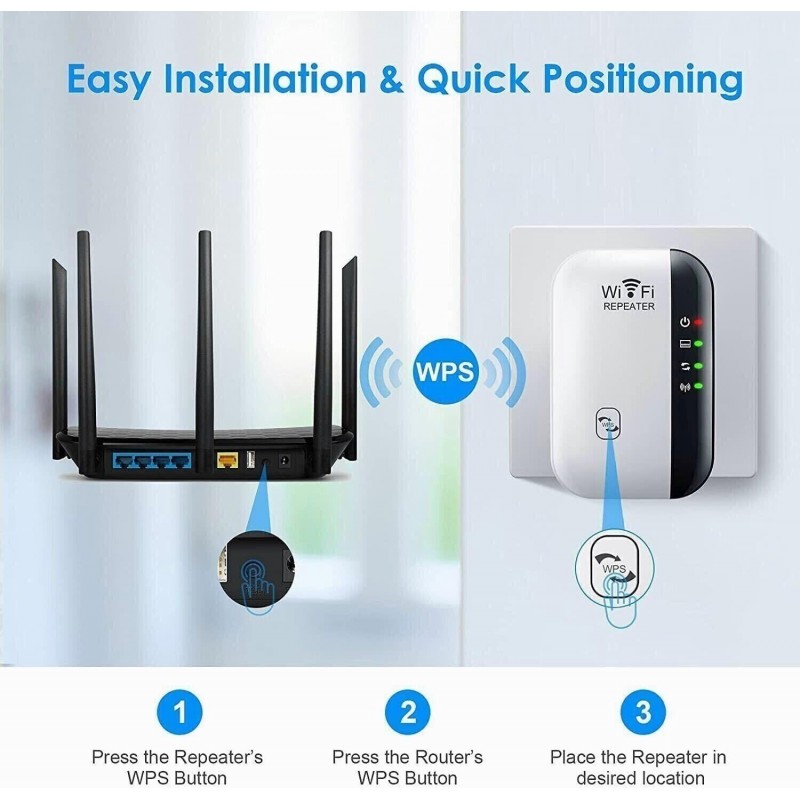 Amplificateur de portée WiFi, répéteur de signal sans fil, amplificateur Internet, couverture jusqu'à 5 000 pieds carrés et plus