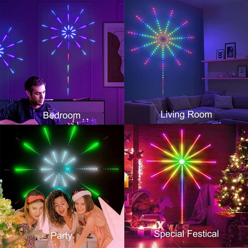 IMNISHNAY Lampe LED intelligente feu d'artifice pour décoration de chambre à coucher, bande lumineuse LED avec télécommande par