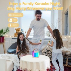 Ankuka Machine Karaoké Portable avec 2 Microphones sans Fil, Enceinte Bluetooth avec Effets Lumineux pour Enfants et Adultes,