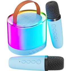 Ankuka Machine Karaoké Portable avec 2 Microphones sans Fil, Enceinte Bluetooth avec Effets Lumineux pour Enfants et Adultes,