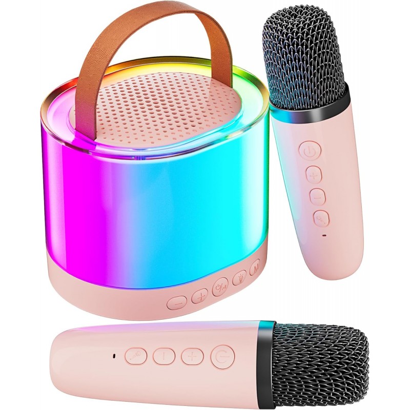 Ankuka Machine Karaoké Portable avec 2 Microphones sans Fil, Enceinte Bluetooth avec Effets Lumineux pour Enfants et Adultes,