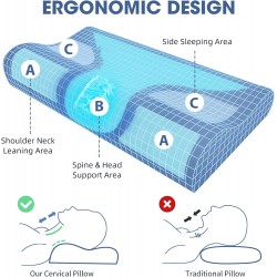 Oreiller cervical en mousse à mémoire de forme pour soulager les douleurs cervicales avec housse douce lavable à fermeture