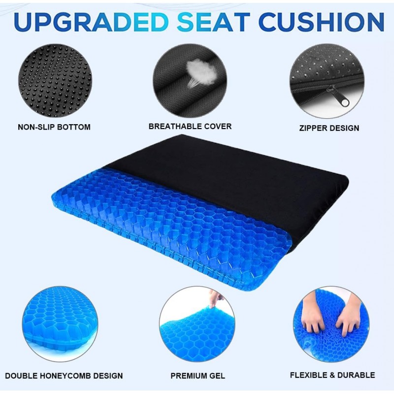 Gel Siège Coussin, Egg Siège Coussin Chaise Pads avec Non-Slip Couverture pour Home Office Voiture Fauteuil roulant, Respirant