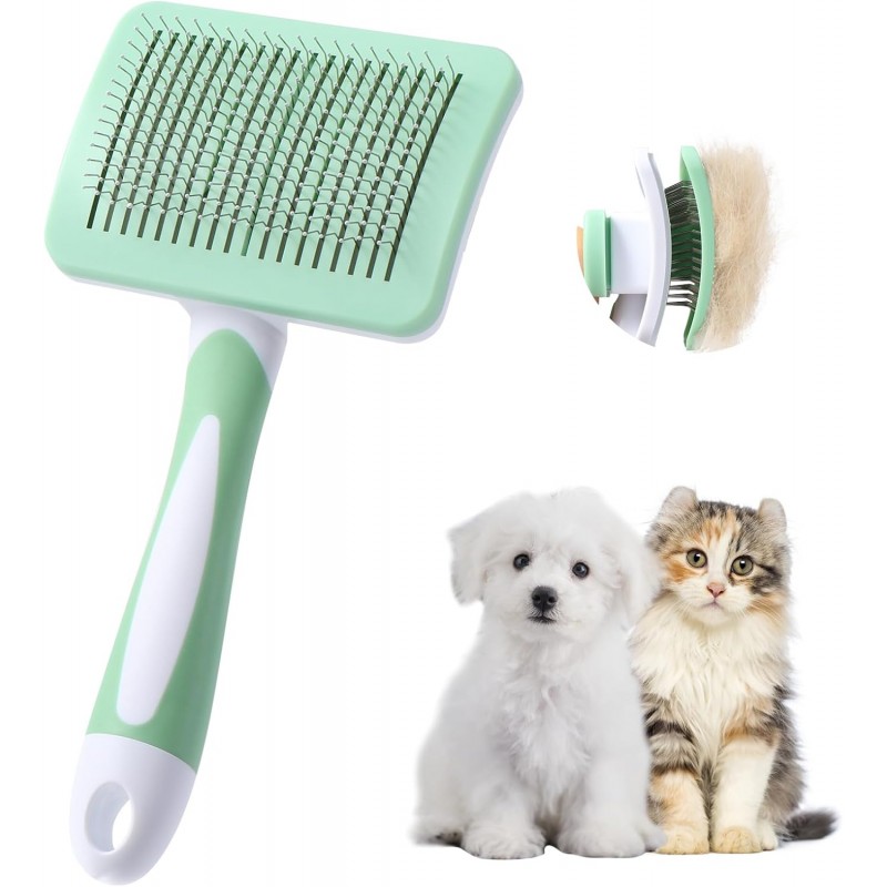 Vinabo Brosse Chat Chien,Brosse Chat Poil Long Brosse Auto-Nettoyage avec un Bouton pour Toilettage des Animaux de Compagnie,