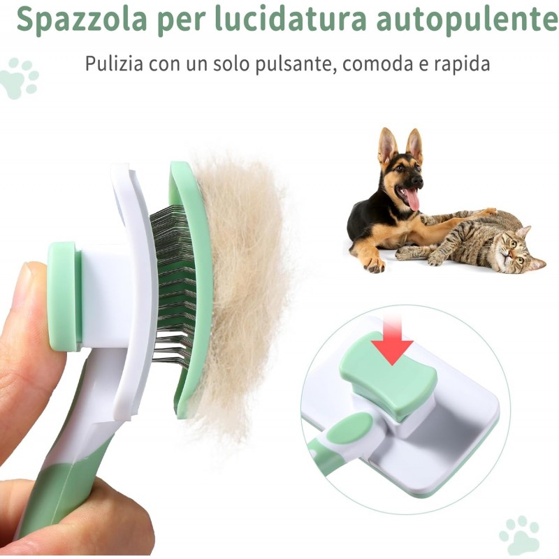 Vinabo Brosse Chat Chien,Brosse Chat Poil Long Brosse Auto-Nettoyage avec un Bouton pour Toilettage des Animaux de Compagnie,