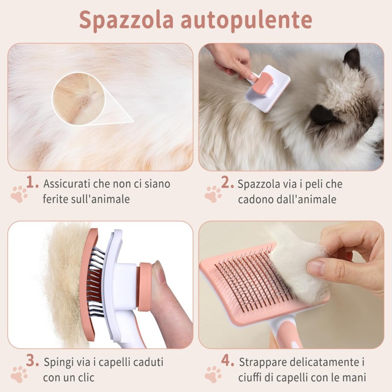 Vinabo Brosse Chat Chien,Brosse Chat Poil Long Brosse Auto-Nettoyage avec un Bouton pour Toilettage des Animaux de Compagnie,