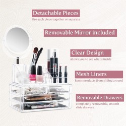 Masirs Clear Makeup Organizer - Acrylique Cosmétique Vanity Rangement Organisateurs pour Filles Dresser, Salle de bains, Bureau