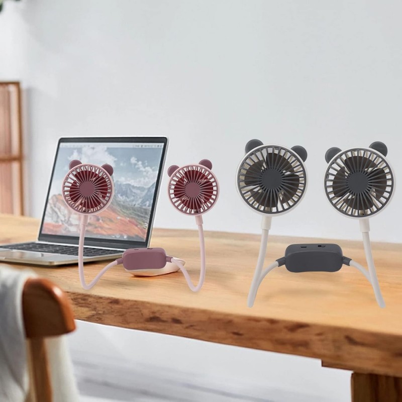 Zerodis Ventilateur tour de cou portable, mains libres, rechargeable par USB, flexible en plastique ABS avec chargeur de voyage