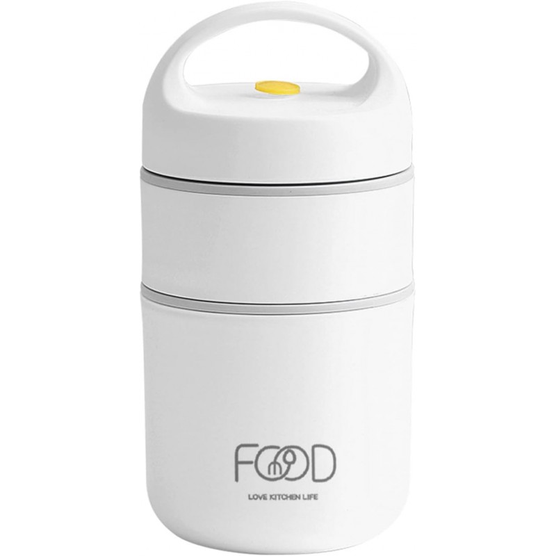 Boîte à déjeuner isotherme portable en acier inoxydable avec poignées pour enfants et adultes - Blanc