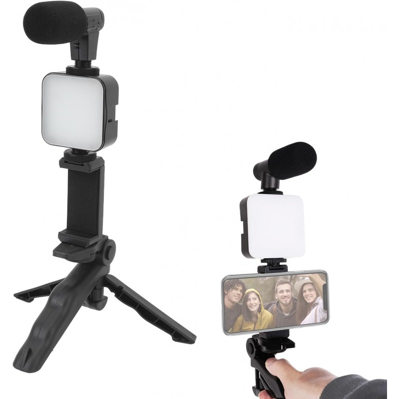 Kit Vidéo Vlog pour Smartphone, Stable, Lumière de Remplissage LED pour Appareil Photo, Trépied pour Selfie