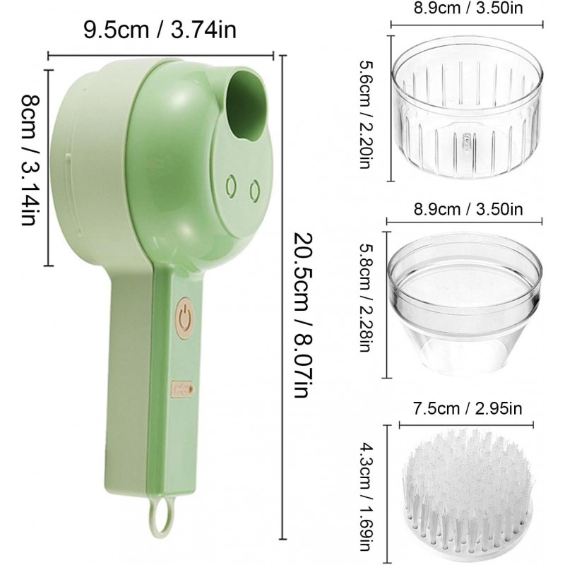 Coupe-légumes électrique portable 4 en 1 - Petit robot de cuisine multifonction - Hachoir à oignon - Trancheuse de concombre