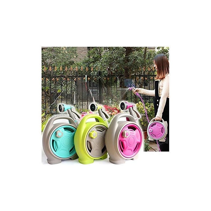 Dratal Mini Portable Tuyau De Jardin Tuyau Bobine Panier avec Pistolet À Eau Ensemble Agricole Maison Jardin De Stockage Costume