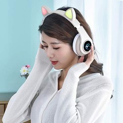 COLTD Oreilles de chat Bluetooth sans fil avec micro et lumières LED