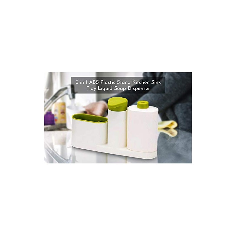 KRUSHNASHRY 3 en 1 ABS En Plastique Stand Cuisine Évier Tidy Liquide Savon Distributeur, 27 x 5,8 x 16,4 cm