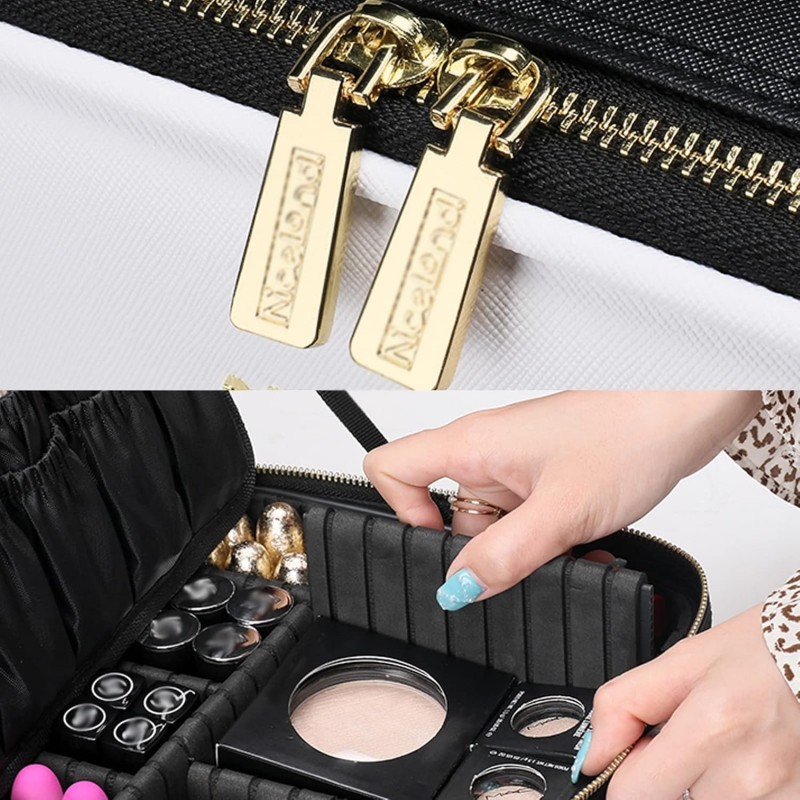 Trousse de voyage de maquillage éclairée avec grand miroir lumineux LED, organisateur de sac Coetic, trois sources de lumière