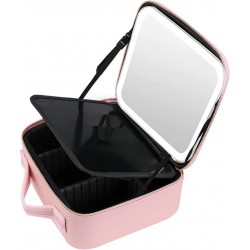 Trousse de voyage de maquillage éclairée avec grand miroir lumineux LED, organisateur de sac Coetic, trois sources de lumière