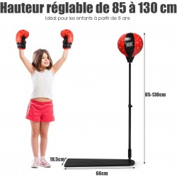 GYMAX Punching Ball pour Enfants 85-130cm Réglable en Hauteur, Sac de Frappe sur Pied avec Gants de Boxe & Pompe à Main