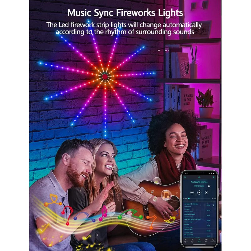 Daymeet Lumières LED de feu d'artifice intelligentes RGB Dream Color pour chambre à coucher avec contrôle à distance par