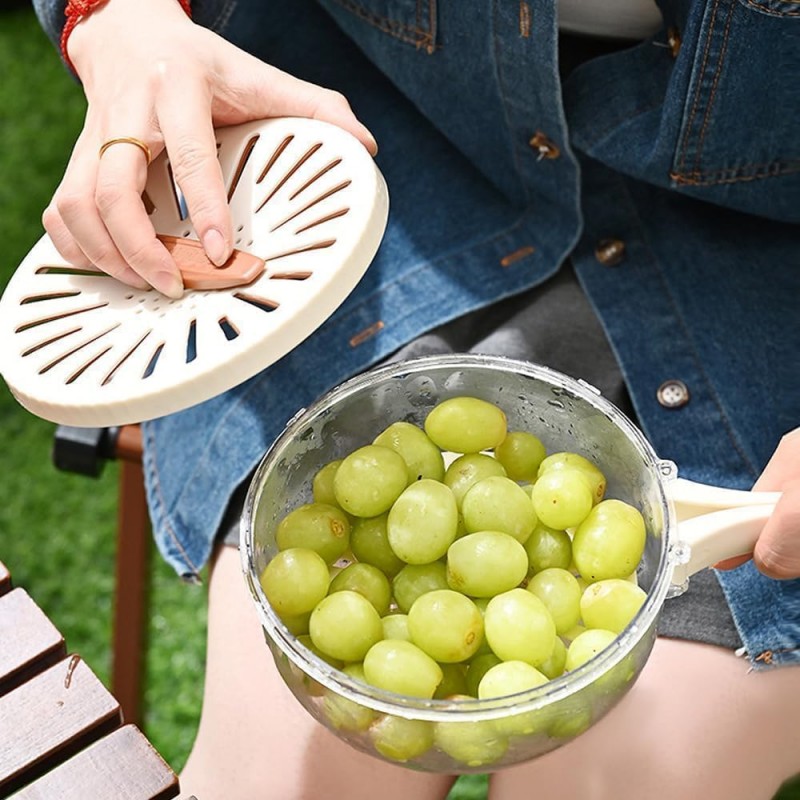 Panier à baies avec passoire, passoire à fruits et légumes, bol de vidange avec poignée pliable, récipient de rangement portable