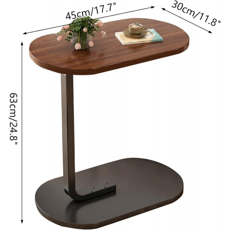 FAANAS Table d'appoint en Forme de C, Table Basse en Bois avec Cadre en Métal Table d'appoint Moderne en Forme de C pour