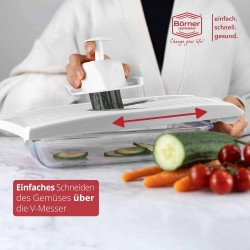 Börner Mandoline V1 ClassicLine (Starter Set) • Mandoline Réglable pour Légumes & Fruits • Avec 4 Inserts, Porte-fruits •