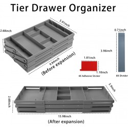 Abnaok 3 Tier Tiroir Organisateur Pliable Extensible Bureau Organisateur pour Fournitures De Bureau Ustensiles De Cuisine