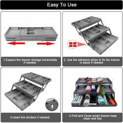 Abnaok 3 Tier Tiroir Organisateur Pliable Extensible Bureau Organisateur pour Fournitures De Bureau Ustensiles De Cuisine