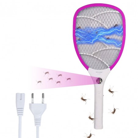 fizzytech Rechargeable Mosquito Racket bat with Bright Cob Light Extended Battery Life (Pink)