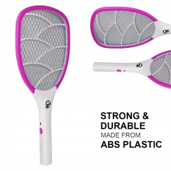 fizzytech Rechargeable Mosquito Racket bat with Bright Cob Light Extended Battery Life (Pink)