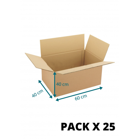 Pack 25 Caisse Carton Double Cannelure 60x40x40