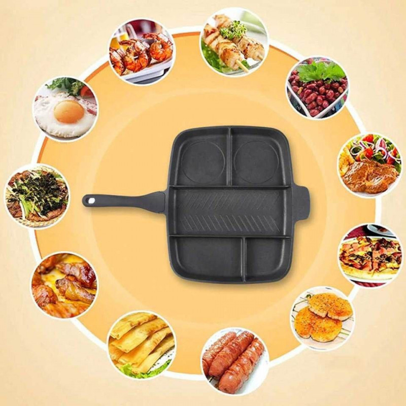 Master Pan Non-Stick Divided Grill/Fry/Oven Meal Skillet, 15, Black