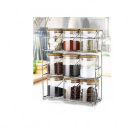 9 Glass Spice Boxes + Stand