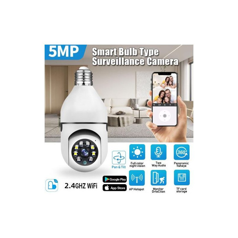 Ampoule Lampe Caméra 1080P Wifi IP PTZ IR Vision Nocturne Maison Sécurité  Auto Suivi Vidéo Surveillance Caméra 2MP Tuya Smart Life E27