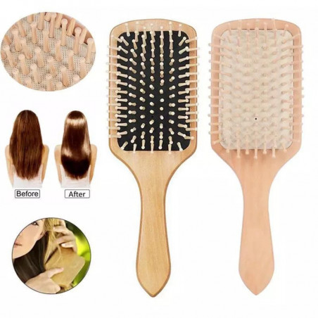 Brosse cheveux Bois Antistatique - Démêlage Facile