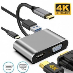 50 قطعة محول USB من النوع C إلى HDMI 4K VGA USB 3.0 4 في 1 من النوع C PD 100 وات شحن سريع.