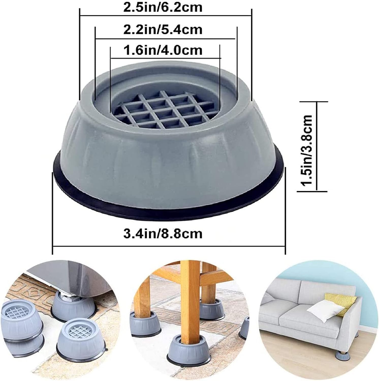 Coussinets de Pieds Anti-Vibration pour Machine à Laver, Support en  Caoutchouc Antidérapant, Base de Réfrigérateur, pour Meubles